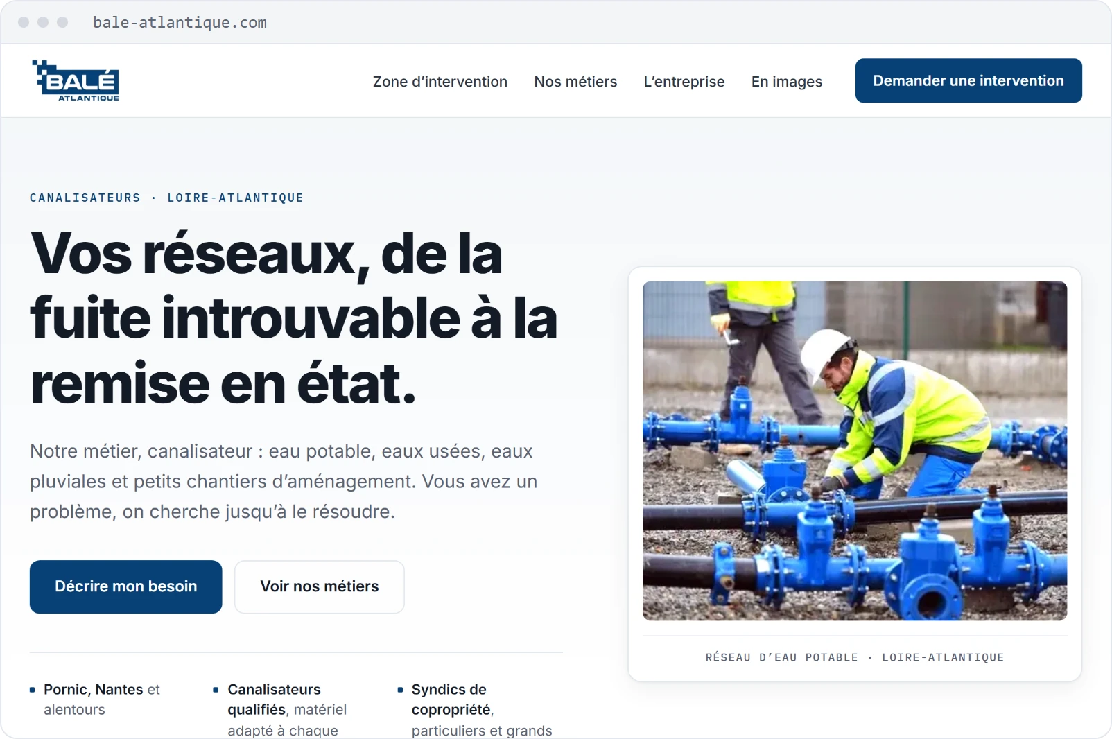Page d'accueil du site BALÉ Atlantique